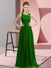 Dark Green Empire Chiffon Scoop Sleeveless Beading and Appliques Floor Length Zipper Wedding Party Dress