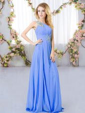 Colorful Floor Length Lavender Quinceanera Court Dresses Chiffon Sleeveless Beading