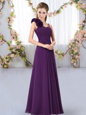 Custom Designed Dark Purple Straps Neckline Hand Made Flower Dama Dress for Quinceanera Sleeveless Lace Up