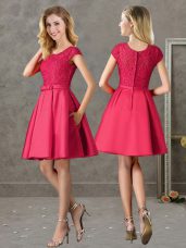 Custom Design Red Zipper Dama Dress for Quinceanera Lace Short Sleeves Mini Length
