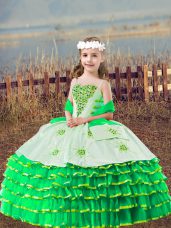 Dazzling Green Organza Lace Up Straps Sleeveless Floor Length Girls Pageant Dresses Beading and Embroidery and Ruffled Layers