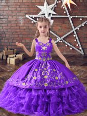 Hot Selling Sleeveless Floor Length Embroidery and Ruffled Layers Lace Up Party Dresses with Lavender