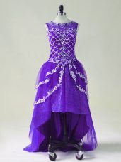 Best Selling High Low Purple Homecoming Dresses Tulle Sleeveless Beading and Appliques