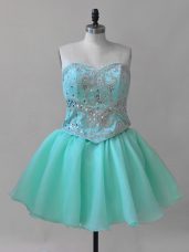 On Sale Mini Length Lace Up Dress for Prom Aqua Blue for Prom and Party with Beading and Lace