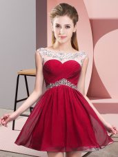 Top Selling Red Backless Prom Dresses Beading and Ruching Sleeveless Mini Length
