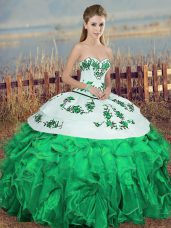 Gorgeous Sleeveless Lace Up Floor Length Embroidery and Ruffles and Bowknot Vestidos de Quinceanera