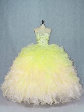 Amazing Multi-color Organza Lace Up Sweetheart Sleeveless Floor Length Quinceanera Gowns Beading and Ruffles
