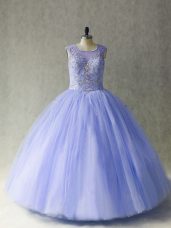 Lavender Scoop Neckline Beading Quince Ball Gowns Sleeveless Lace Up