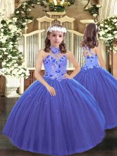 Stylish Blue Sleeveless Appliques Floor Length Pageant Dress Wholesale