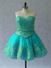 Mini Length Turquoise Homecoming Party Dress Sweetheart Sleeveless Lace Up