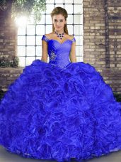 New Style Royal Blue Organza Lace Up Sweet 16 Quinceanera Dress Sleeveless Floor Length Beading and Ruffles