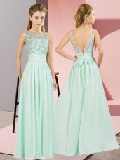 Traditional Scoop Sleeveless Backless Formal Dresses Apple Green Chiffon