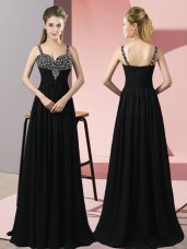 Perfect Chiffon Straps Sleeveless Zipper Beading Prom Evening Gown in Black