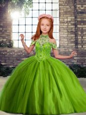 Amazing Olive Green Little Girls Pageant Dress Party and Military Ball and Wedding Party with Beading Off The Shoulder Sleeveless Lace Up