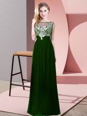 Dark Green Empire Chiffon Scoop Sleeveless Beading Floor Length Backless Pageant Gowns