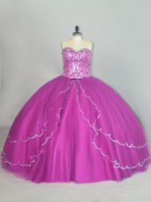 New Arrival Fuchsia Sleeveless Beading and Sequins Lace Up Sweet 16 Dresses