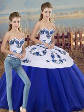 Tulle Sleeveless Floor Length Quinceanera Dress and Embroidery and Bowknot