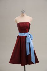 Popular Wine Red A-line Sashes ribbons Prom Homecoming Dress Zipper Taffeta Sleeveless Mini Length