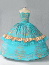 Aqua Blue Sleeveless Satin and Organza Lace Up 15 Quinceanera Dress for Sweet 16 and Quinceanera