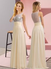 Champagne Wedding Party Dress Wedding Party with Beading Scoop Sleeveless Side Zipper