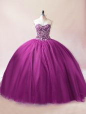 High End Sweetheart Sleeveless Lace Up Sweet 16 Dress Purple Tulle