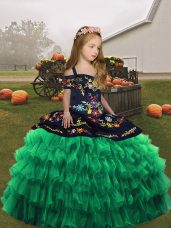 Green Straps Lace Up Embroidery Kids Formal Wear Sleeveless