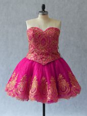 Custom Made Fuchsia Sweetheart Lace Up Appliques and Embroidery Hoco Dress Sleeveless