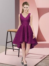 Lace Sleeveless High Low Bridesmaid Dresses and Lace