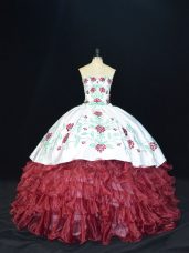 Burgundy Sleeveless Organza Lace Up Quince Ball Gowns for Sweet 16 and Quinceanera