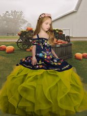 Stunning Floor Length Ball Gowns Sleeveless Olive Green Little Girls Pageant Gowns Lace Up