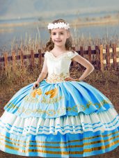 Fancy Sleeveless Embroidery Lace Up Kids Pageant Dress