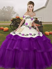 Stylish Purple Sleeveless Brush Train Embroidery and Ruffled Layers Sweet 16 Quinceanera Dress