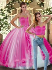 Fuchsia Sweetheart Lace Up Beading Quinceanera Gowns Sleeveless