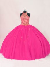 Exquisite Floor Length Ball Gowns Sleeveless Hot Pink Quinceanera Gowns Lace Up