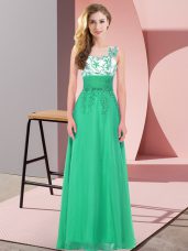Fine Turquoise Sleeveless Appliques Floor Length Wedding Party Dress