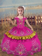 On Sale Satin Sleeveless Floor Length Little Girls Pageant Dress and Beading and Embroidery