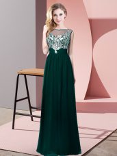 Gorgeous Floor Length Peacock Green Formal Evening Gowns Scoop Sleeveless Backless