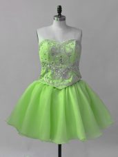 A-line Organza Sweetheart Sleeveless Beading Mini Length Lace Up Prom Dresses