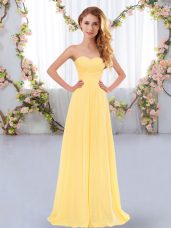 Super Gold Empire Chiffon Sweetheart Sleeveless Ruching Floor Length Lace Up Quinceanera Court Dresses