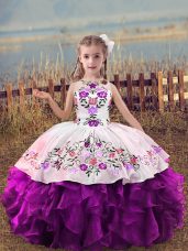 Floor Length Ball Gowns Sleeveless Purple Little Girls Pageant Dress Lace Up