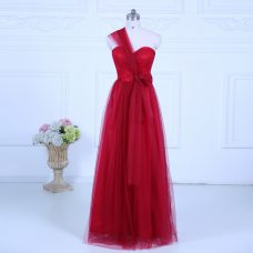 Delicate Wine Red Dama Dress Wedding Party with Ruching One Shoulder Sleeveless Zipper