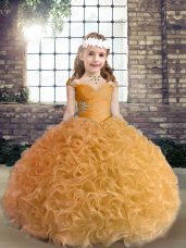 Gold Straps Neckline Beading Little Girl Pageant Gowns Sleeveless Lace Up