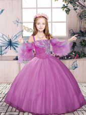 Great Lilac Straps Lace Up Beading Kids Pageant Dress Sleeveless
