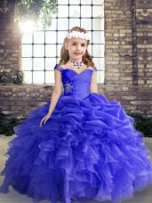 Cute Floor Length Blue Little Girl Pageant Gowns Straps Sleeveless Lace Up
