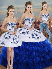 Modest Royal Blue Sleeveless Organza Lace Up Vestidos de Quinceanera for Military Ball and Sweet 16 and Quinceanera