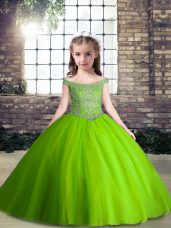 Green Kids Formal Wear Party and Wedding Party with Beading Off The Shoulder Sleeveless Lace Up