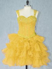 Straps Sleeveless Organza Homecoming Dress Online Beading and Ruffled Layers Lace Up