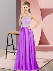 Smart Purple Empire Beading and Lace Prom Party Dress Backless Chiffon Sleeveless Asymmetrical