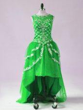 Designer Green Tulle Zipper Dress for Prom Sleeveless High Low Beading and Appliques