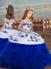 Royal Blue Sleeveless Embroidery and Ruffles Floor Length Kids Pageant Dress